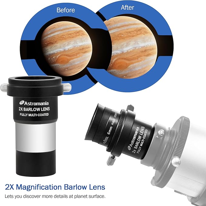 Astromania Telescope Eyepiece Set Accessory Kit for Astronomy Enthusiast Beginner, FMC 6mm Plossl 15mm Kellner Eyepiece Barlow Lens 2X with T Thread, Moon Filter 25&80A Color Filter&Sturdy Carry Case