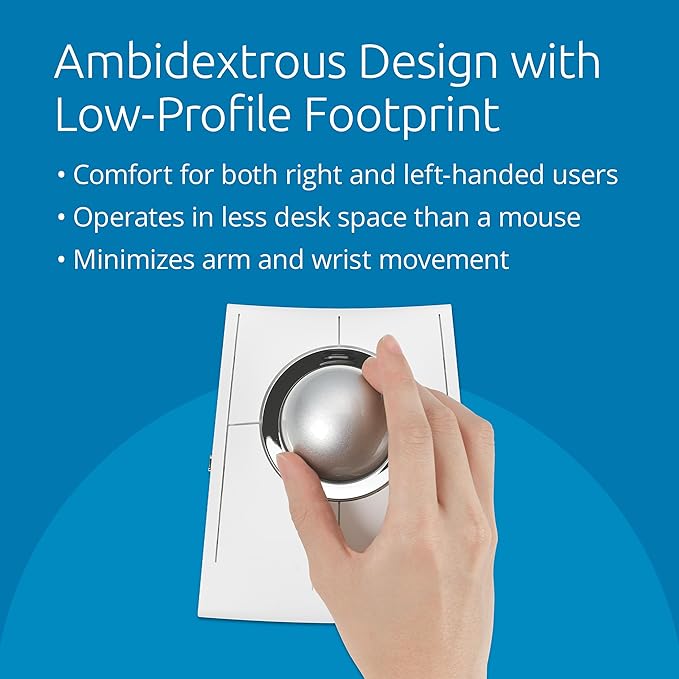Kensington SlimBlade Pro EQ Wireless Trackball, Bluetooth, 2.4GHz Connection, Rechargeable, Programmable Buttons, White/Silver Ball