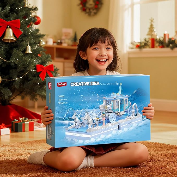 Sosuy Snow White Carriage Building Blocks Sets, Christmas Toys for Girl, Creative Princess Themed Construction Set, STEM Toy for Kids Boy Teen Women, for Girls 1214+ Pcs