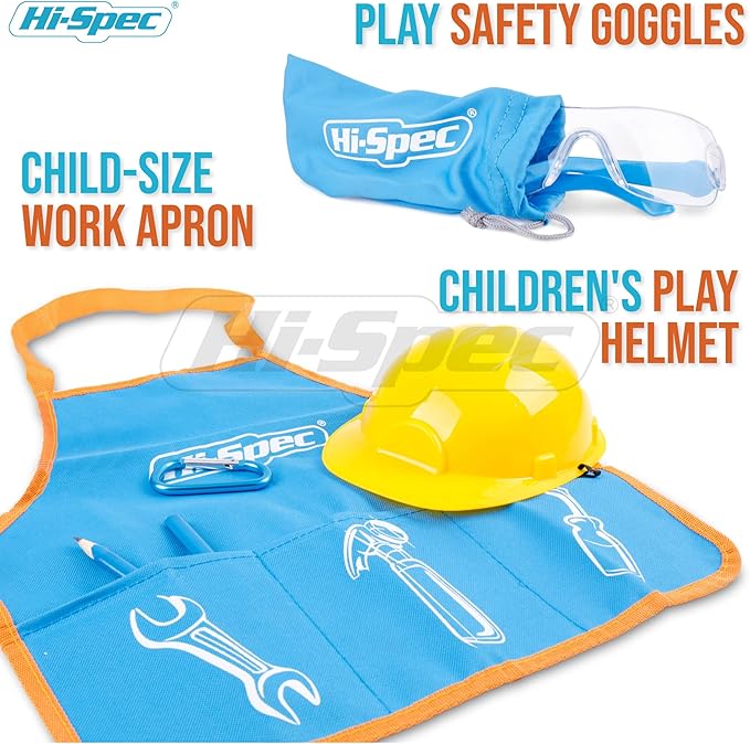 Hi-Spec 18pc Blue Kids Tool Kit Set & Child Size Tool Bag. Real Metal Hand Tools for DIY Building, Woodwork & Construction