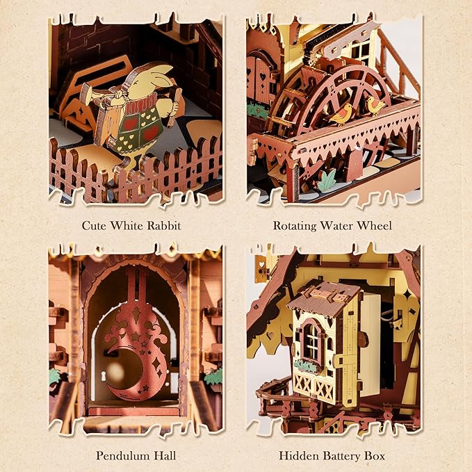 ROBOTIME 3D Wooden Puzzles for Adults-Cuckoo Clock Wooden Models for Adults to Build-435 Piece Model Kit with 2 Lights-Gift for Craft Enthusiast Model Building Set (Colourful)