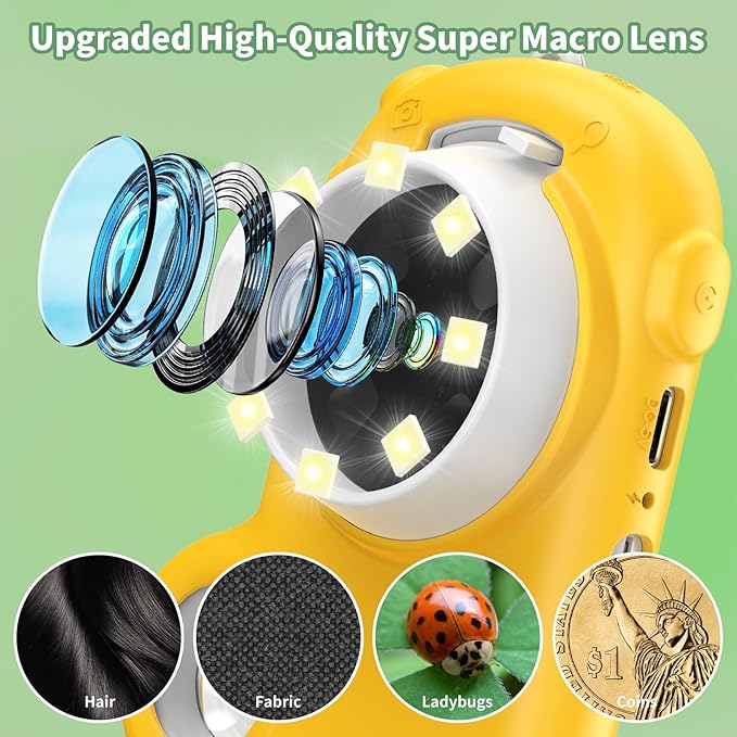 2 in 1 Microscope for Kids & Video Camera, Deepoter 1000X Digital Microscope with 2.0" Screen, Portable Handheld Kids Camera Toys, STEM Educational Science Kit Gifts for 3-12 Age Years Old Boys Girls