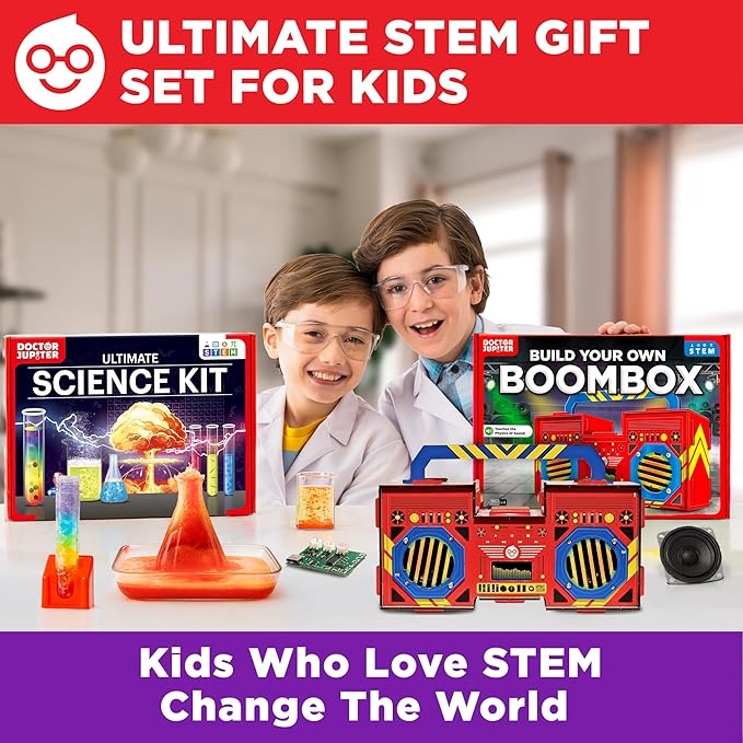 Doctor Jupiter Ultimate STEM Gift Set | Set of ‘Ultimate Science Kit’, ‘Boombox’ for Kids Ages 8+ | Birthday Gift Ideas for Boys, Girls | STEM Learning & Educational Toys for 8-10-12-14 Year Olds