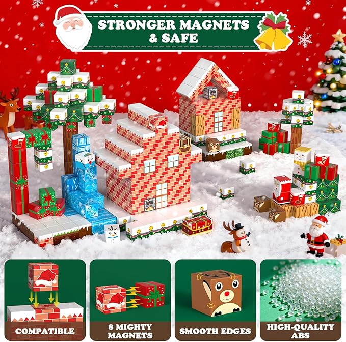GEVINST 180PCS Magnetic Blocks, Christmas Magnetic Building Blocks Set for Kids Ages 4-8 8-12, STEM Sensory Magnet Cube Tiles for Boys Girls Toddlers 3+, Stocking Stuffers Christmas Toys Gifts