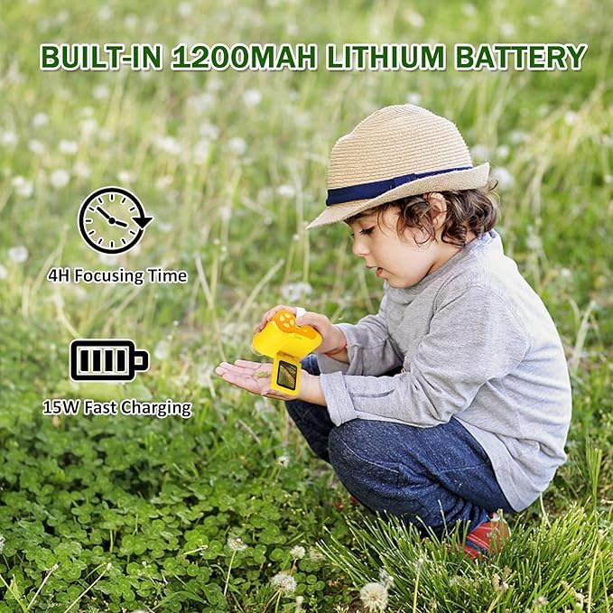 1000X Handheld Microscope for Kids, 4K 2.0" Screen Mini Pocket Microscope with 6 Adjustable LED Lights, Edu Science Birthday Christmas Gifts for Kids Ages 8-12, 32G SD Card Included - Yellow