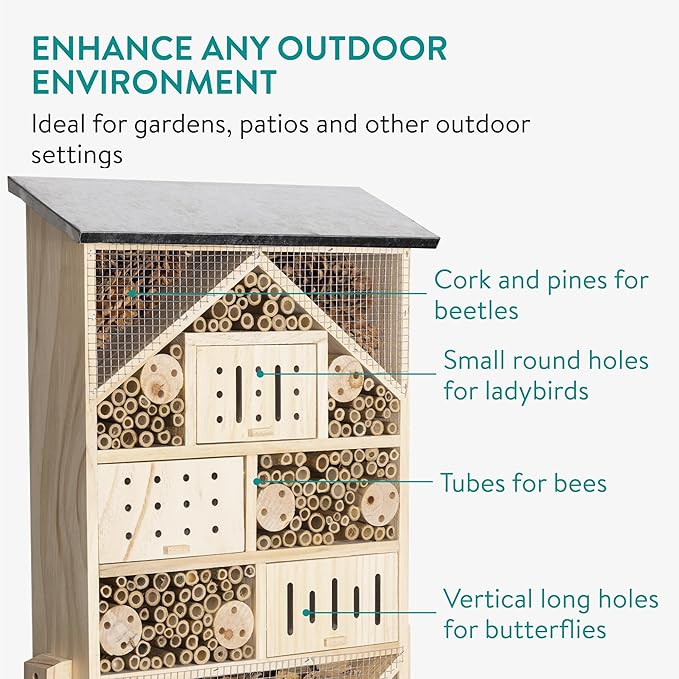 Navaris Bug Hotel and Bee House Kit - Efficient Ecosystem Ideal for Gardens - Versatile Butterfly Houses for Garden Biodiversity and Insect Control