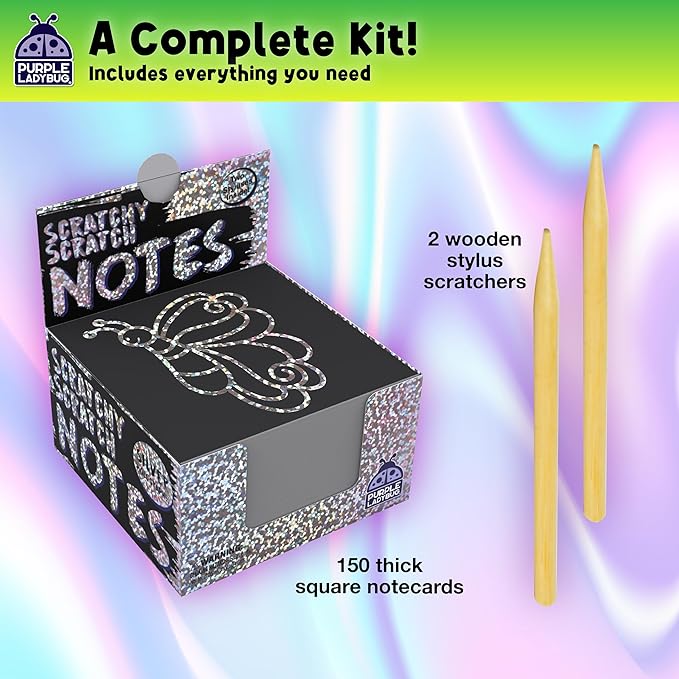 Purple Ladybug Silver Holographic Scratch Art Mini Notes - Scratch Art Notes Kids Games, Girls Stocking Stuffers for Kids, Teens, Boys, Christmas Gifts for Kid Arts & Crafts Supplies