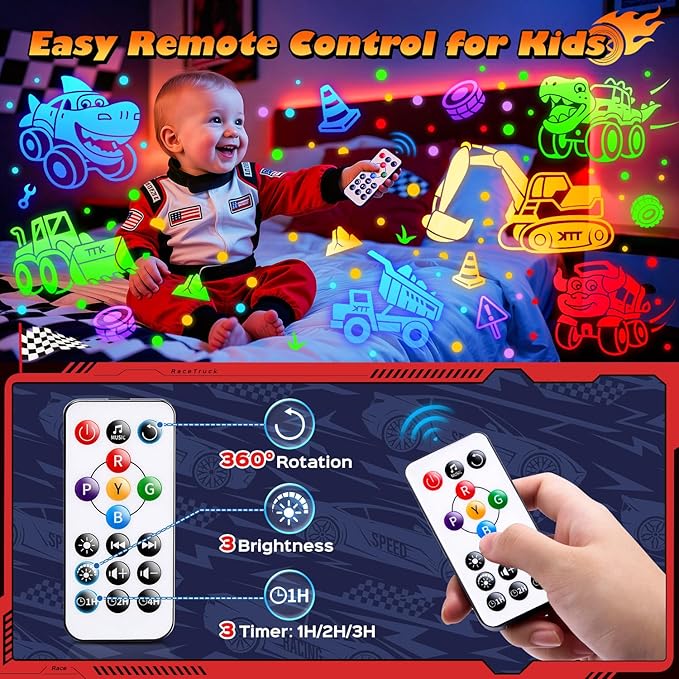 PIKOY Toy Cars Toys | 6HD Films+15 Sounds+31 Colors+Remote Control+360°Rotating | Cars for Toddlers 1-3 Toy Cars for Boys Age 4-7 Dinosaur Egg Light for Nursery Toddler Boy Birthday Gifts 1-8 Years