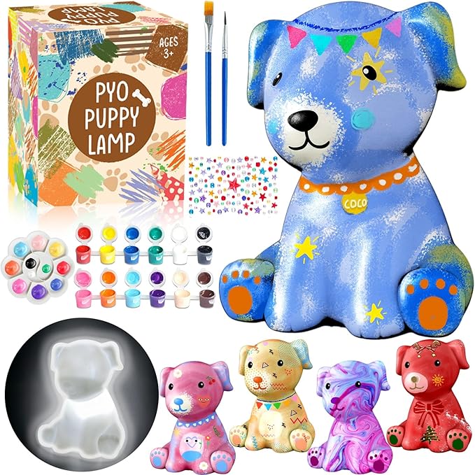 FUNZBO Paint Your Own Dog Lamp Kit - Arts and Crafts Supplies Puppy Painting Kits for Kids Teens Adults, DIY Night Light Dog Toy for Toddlers Girls Boys Ages 3 4 5 6 7 8 9 10 11 12 13+ Birthday Gifts