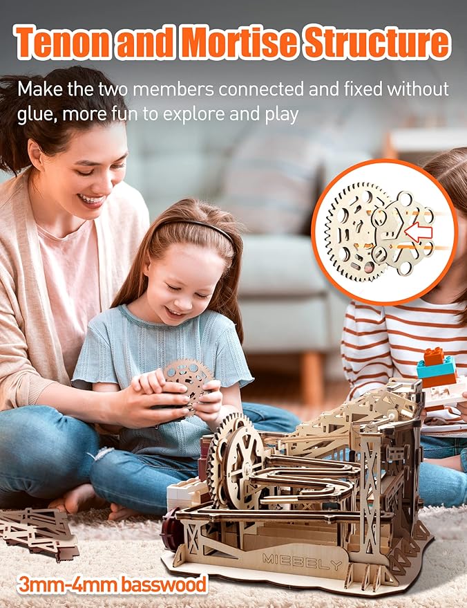 MIEBELY for Mom 3D Wooden Puzzles for Adults, 235 Pieces DIY Wood Marble Run Model Kits, Electrical Mechanical Gear W/Motor Building Kit, 3D Puzzle Creative Home Decor Gift Ideas