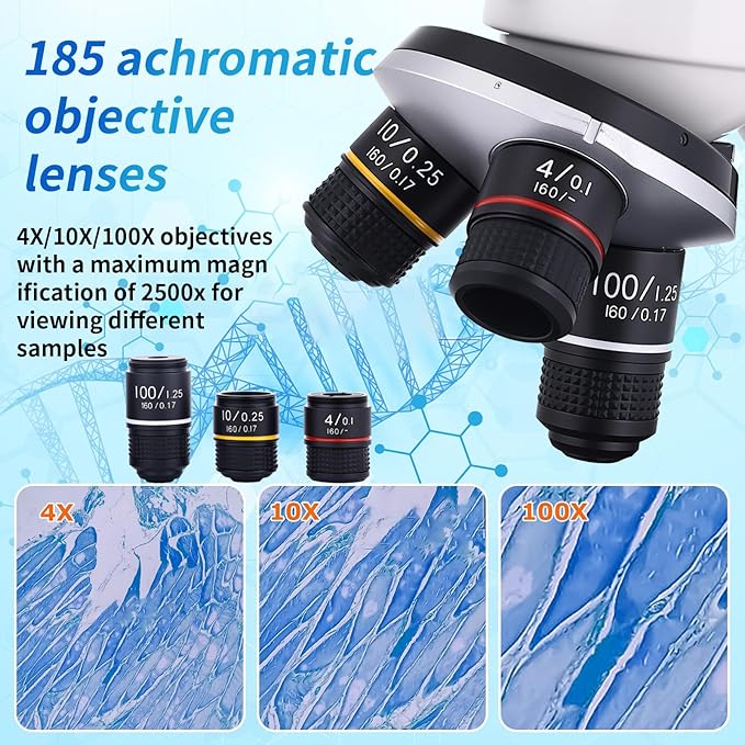 Compound Microscope, 40x-2500x Magnification, Dual LED Illumination, Microscope for Adults, Suitable for Schools, Home Labs, Children and Beginners