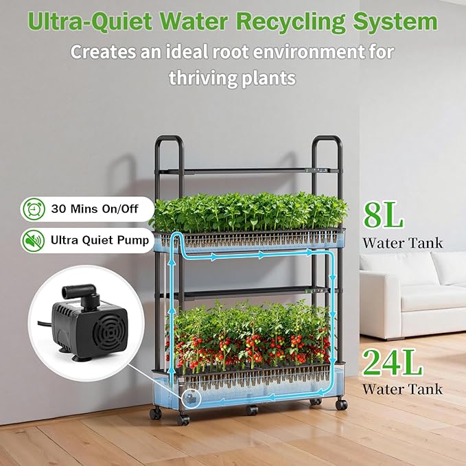 Hydroponics Growing System Kit, 60 Pods, Large Vertical Hydroponic Garden, 32L Indoor Gardening System for Herb Vegetable Fruit, with 2 Light Modes, Auto Circulating Water System