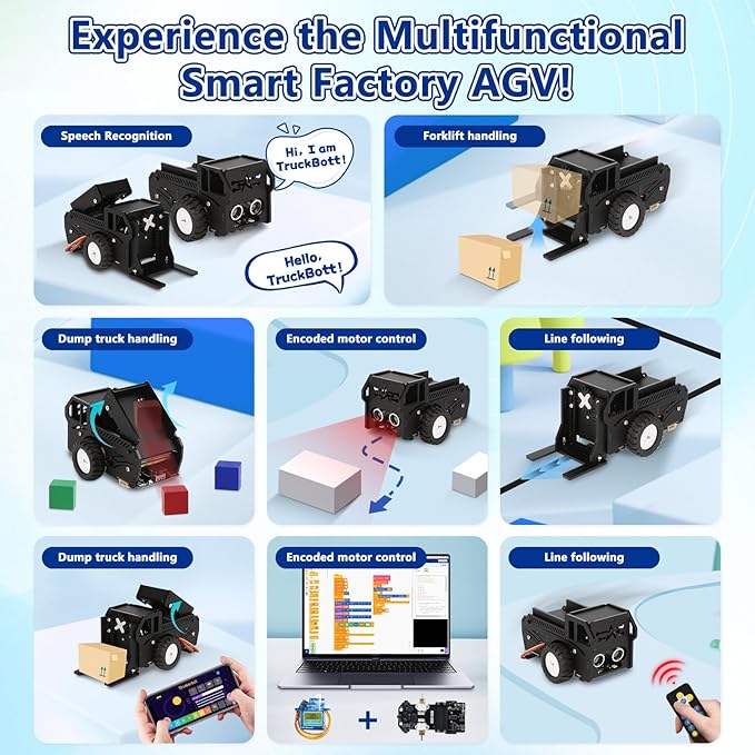 3-in-1 ESP32 IoT Control Smart Factory Kit with 2-in-1 TruckBott Smart Car Kit, Electronics Programming Robotics Kit Compatible with Arduino Scratch, School Home DIY Education STEAM Set for Teens 12+