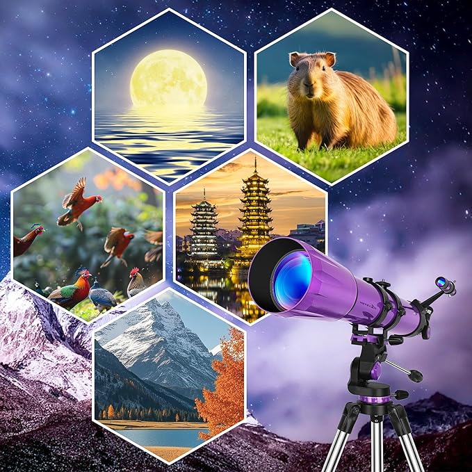 Telescope, Telescope for Adults High Powered, 90mm Aperture 1000mm Astronomical Refractor Telescopes for Beginners, Magnification 500X, with Three Eyepieces, Phone Adapter & Carrying Bag