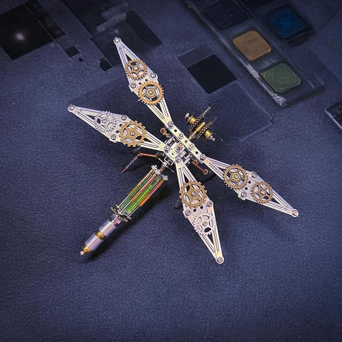 3D Dragonfly Metal Puzzles Insect Model Bug Mechanical Steampunk Sculpture Craft Kits for Adults Gifts for Birthday Funny Christmas(Mechanical Dragonfly D)