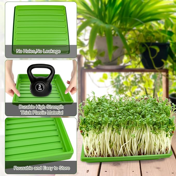 9Set Microgreens Growing Mat with Tray, Microgreen Growing Kit 10″×10″ Wheatgrass Seed Sprouting Starter Mat Hemp Fiber Grow Hydroponic Jute Pad Indoor Organic Production for Germination Sprouts(G)