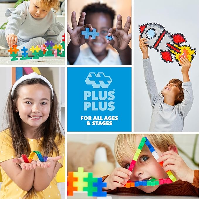 PLUS PLUS 240 Piece Interlocking Building Blocks for Kids, Open Ended Connecting Toys, Stem Bin Classroom Mini Manipulatives - Celebration Mix Play Tube
