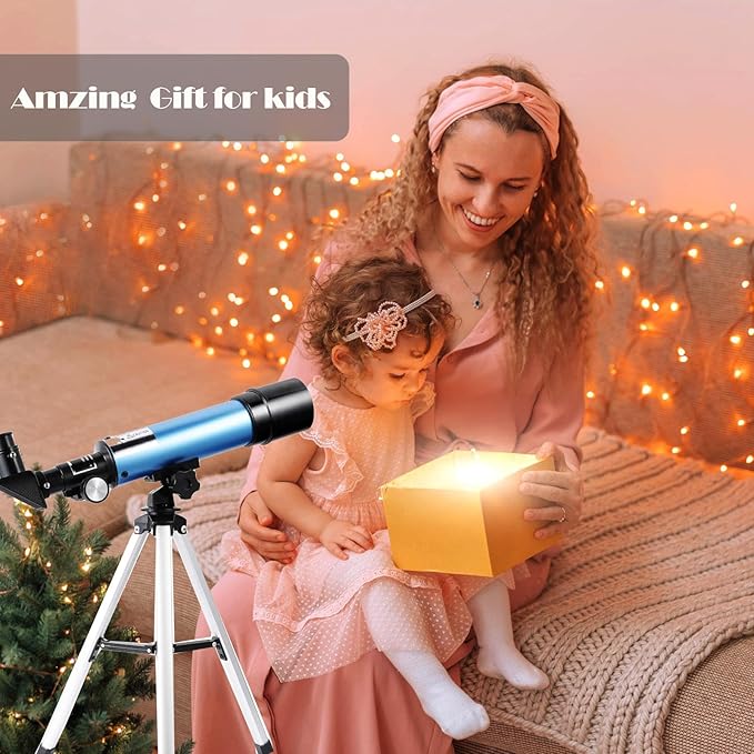 Telescope for Beginners and Kids, 60mm Aperture Refractor, Portable, Portable 90X Astronomical Telescope with Tripod, 2 Eyepieces, 1.5X Barlow Len, Astronomy Gift