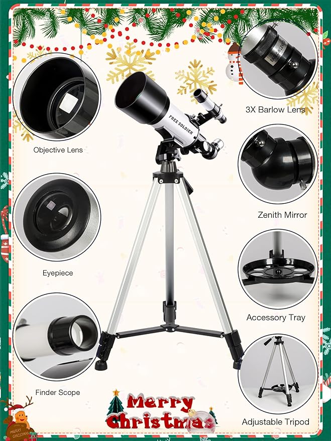 Telescope for Adults Astronomy Beginners - 70mm Aperture and 400mm Focal Length Astronomical Refractor Telescope Great Astronomy for Christmas with Package, White