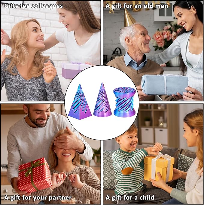 3PCS Impossible Cone,3D Printed Spiral Cone Fidget Toys,Impossible Pyramid Passthrough Sculpture,Stress Relieving Toys for Adults and Kids,Stocking Filler White Elephant Gifts(Light Purple)