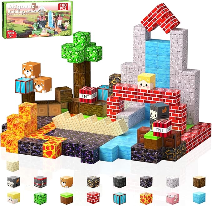 100 PCS Building Blocks, 3D Construction Build Toys, STEM Sensory Building Cubes (Multicolor-100PCS)