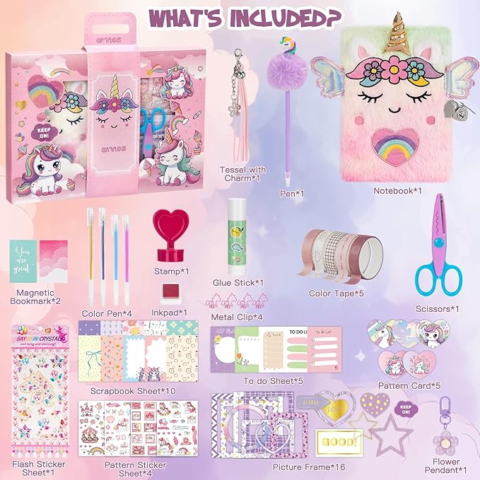QIYVLOS DIY Journal Kit with Diary, Magical Theme Journaling Stationary Supplies Set Toys for Ages 8-13, Birthday Arts and Crafts Gifts for Teen Girls Ages 8 9 10 11 12 13 14 Year Old