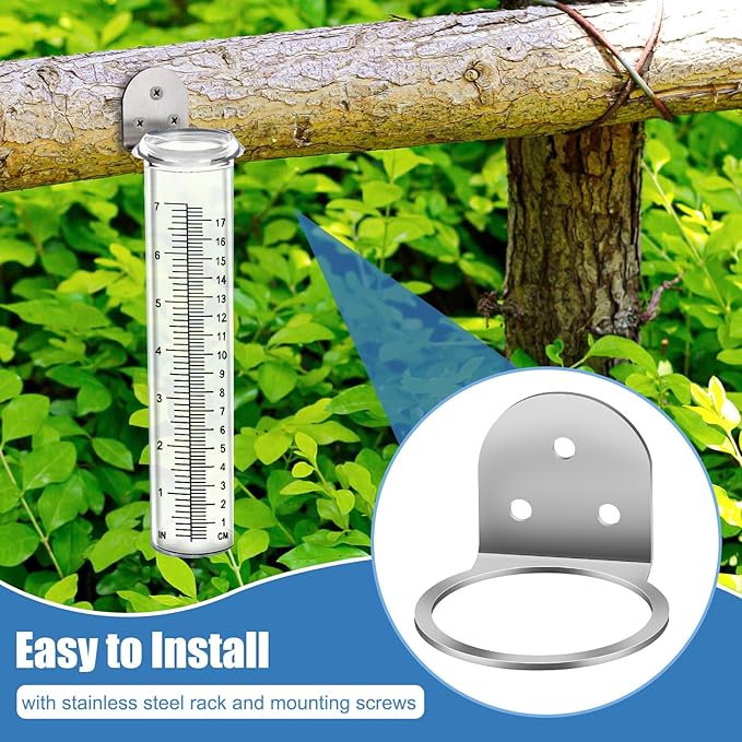 Accurate Rain Gauge Outdoor, 7" Rain Gauges Outdoors Best Rated with Stainless Steel Rack Holder, Thickened Plastic Large Precise rain Measure Guage for Fence Yard Lawn Garden
