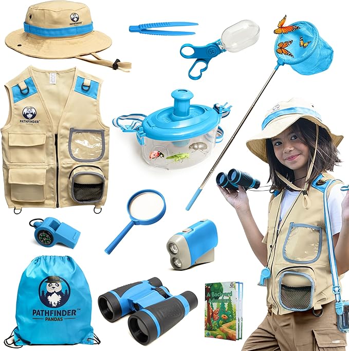 Kids Explorer Kit with Safari Vest, Hat & More - Kids Bug Catching Kit with Adventure Guide & Scavenger Hunt - Cute Dress-Up Zookeeper Costume & Safari Costume for 3-7 Year Old Boys Girls