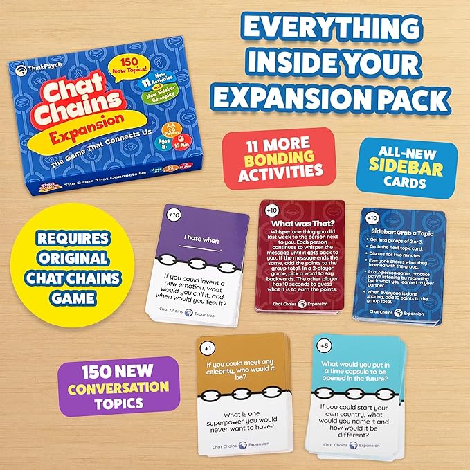 ThinkPsych Chat Chains Expansion Pack | Social Skills Games | Therapy Games for Teens and Kids | Ages 8-99 | Therapy Conversation Cards | 15 Mins Playtime