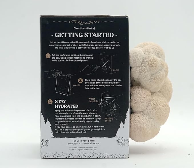 Organic Lion's Mane Mushroom Growing Kit - Indoor Gardening Kit for Fresh Gourmet Mushrooms - Easy to Grow at Home - Holiday Gift for Garden Lovers & Foodies - Grown in USA - 3.5 lb
