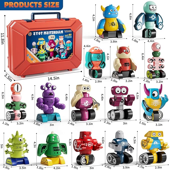 Magnets Robot Building Toys for Kids Ages 3-5 4-8 - 106 PCS Monsters Toys Robot Stacking Building Blocks Set with Storage Box, Creative Learning Christmas and Birthday Gifts for Boys Girls 2-4