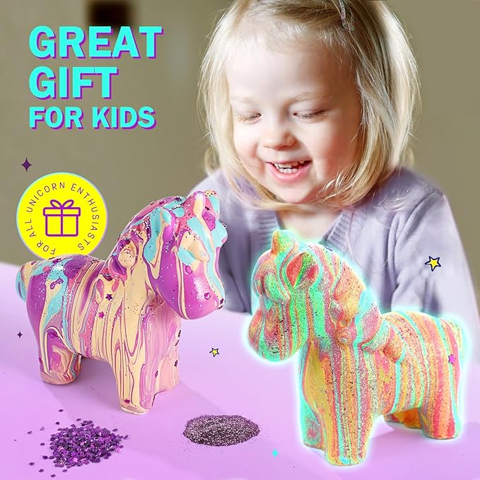 Unicorns Paint Pouring Art Kit - DIY Craft for Kids Age 6-12, Arts and Crafts Kit for Girls & Boys, Toys Girls Boy Birthday Gift Ages 4 5 6 7 8 9 10 11 12+
