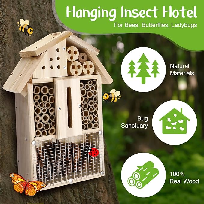 2 Set Bug Hotel Kit DIY Insect Hotel Lady Bug House for Garden DIY Cedar Wood Craft for Butterfly, Ladybird, Beneficial Insect Habitat Mason Bee House, 13.6 x 10.8 x 2.8 Inch(B)