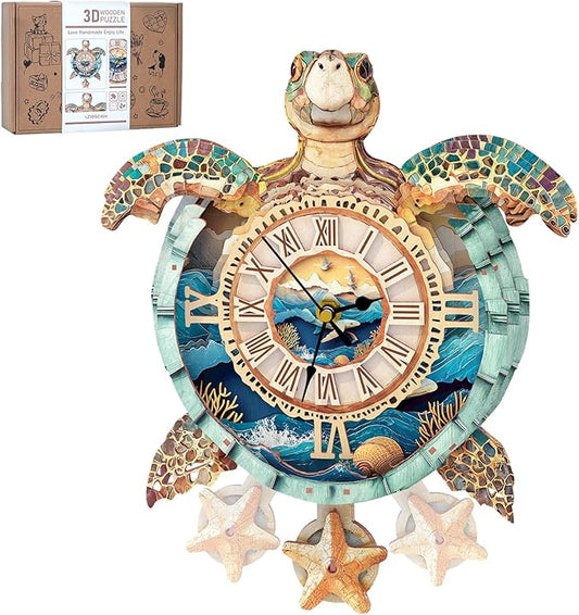 3D Puzzles for Adults, 3D Puzzle Sea Turtle Clock Kit (with Pendulum), Wooden Puzzles for Adults Home Wall Decor Clock Christmas Day Puzzle Gifts for Women Men