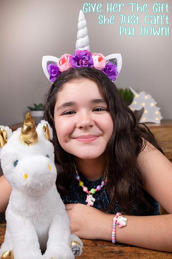 The Memory Building Company Kids Unicorn Princess Surprise Box for Girls & Boys, Includes Plush Toy, Coloring Book + Markers, Jewelry, Horn Headband, Birthday Activity Set for Ages 6 & Up