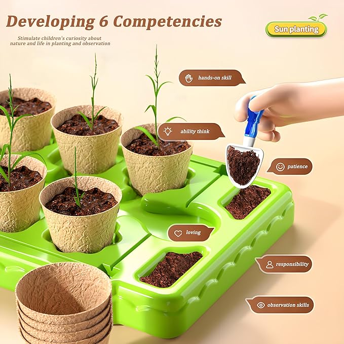 Kids Plant Growing Kit Greenhouse Growing Set with Drip Irrigation System and Grow Light Science Educational DIY Indoor Plant Gardening Toy for Kids