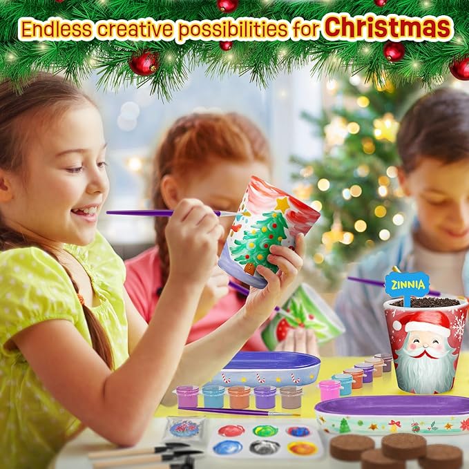 4 Set Paint & Plant Flower Gardening Kit - Gifts for Girls Ages 8-12, Arts and Crafts for Kids Ages 8-12, Kids Gardening Set, Toys Birthday for Girls Boys Ages 6 7 8 9 10 11 12