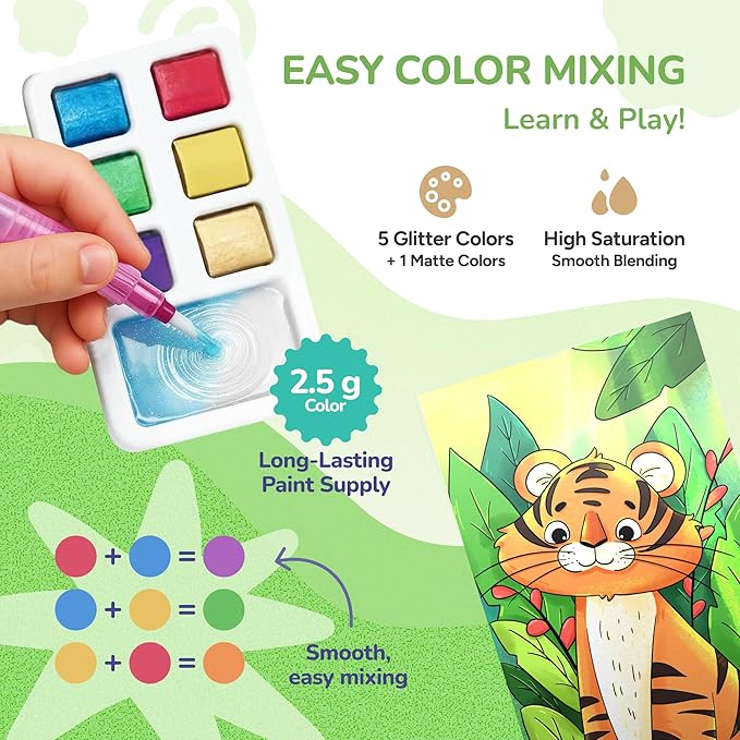 JoyCat 2 Pack Pocket Paint with Water Coloring Books for Kids, Art & Craft Activity Toy Set, Creative Travel & Home Painting Kit, Gifts for Girls & Boys Ages 3-8 (Magical Pony & Animals)