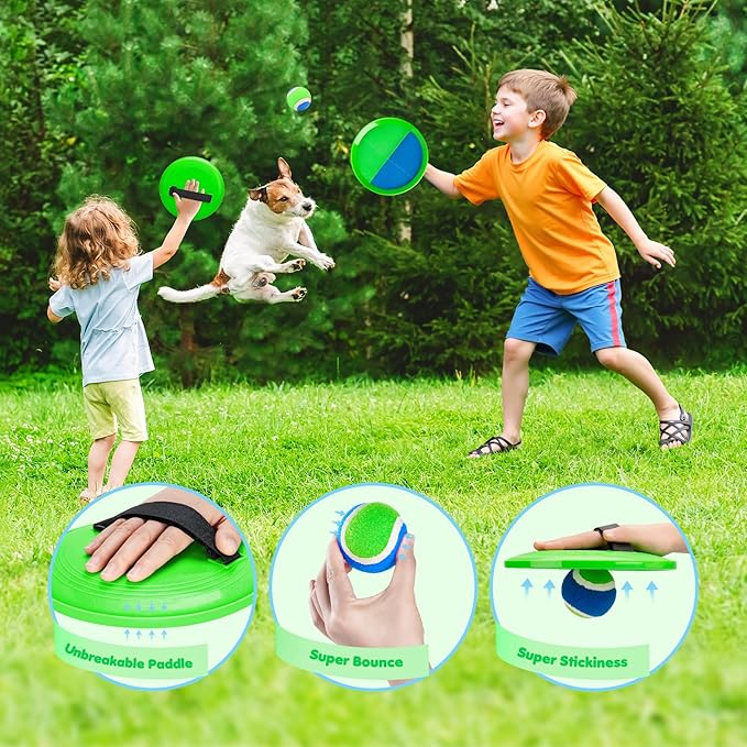 Toss and Catch Ball Set Upgraded - Kids Toys Stocking Stuffers for Family Games - Water-Resistant Great for Beach Pool Yard - Christmas Toys Gift for Boys Girls Teens 3 4 5 6 7 8 9 10 11 12+ Years