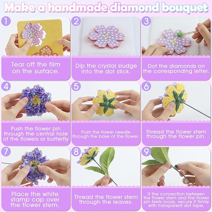 STAOVA 12 Pack Poke in Art Flower Bouquet Craft Kit with EVA Foam Flowers & Butterflies - DIY Creative Activity for Ages 4-12 & Up, Mess-Free Fun, Birthday/Mother's Day Gifts for Girls & Boys