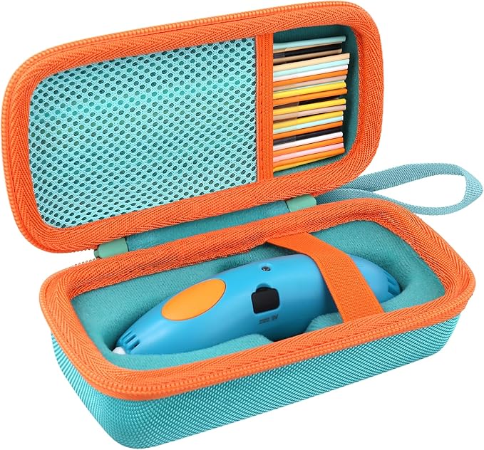 co2CREA Hard Case for 3Doodler Start+ Essentials (2024) 3D Pen Set - Storage Organizer with Custom Slots for Art Activity Set, Printing Filament Refill and USB Charger, Mint Green Case + Orange Zipper