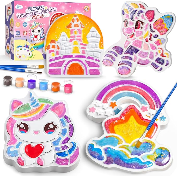 Unicorn Stepping Stones Painting Kits For Kids, Outdoor Arts And Crafts Toys Garden Decoration Supplies, Paint Craft Kits For Kids Ages 4 5 6 7 8 9 10 + Year Old Boys Girls Birthday Christmas Gifts