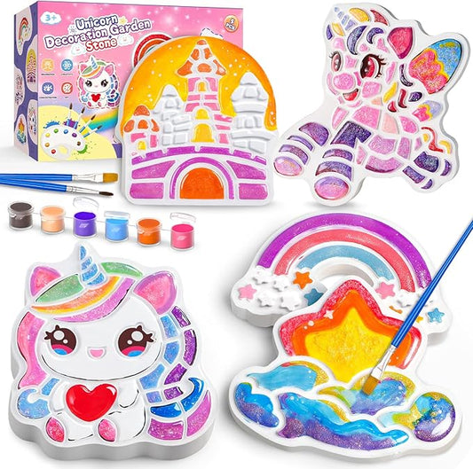 Unicorn Stepping Stones Painting Kits For Kids, Outdoor Arts And Crafts Toys Garden Decoration Supplies, Paint Craft Kits For Kids Ages 4 5 6 7 8 9 10 + Year Old Boys Girls Birthday Christmas Gifts