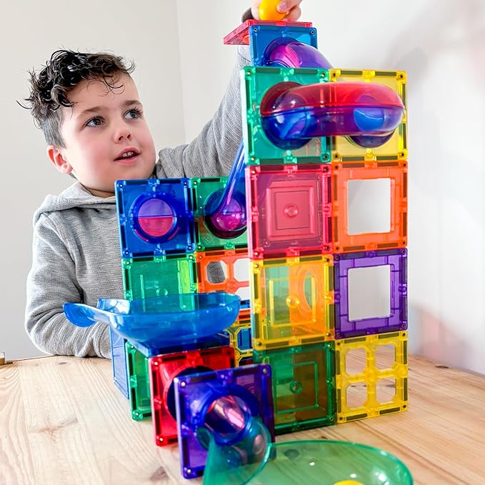 Learn & Grow Magnetic Marble Run Expansion Pack - 88PCs Ultimate Marble Race Track, Magnet Tiles Accessories, Magnetic Ball Track, STEM Building Toys - Construction Toys for Toddlers & Kids Age 3+