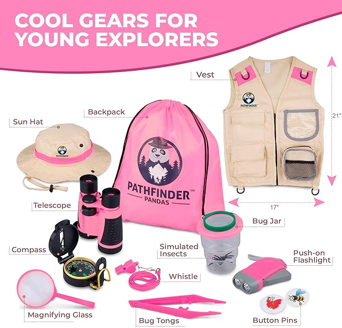 Kids Explorer Kit with Safari Vest & Hat for 7-12 Year Old Boys & Girls - Safari Costume & Dress Up as Zoo Keeper, Paleontologist - Giftable Outdoor Adventure Kit for Kids + Adventure Book