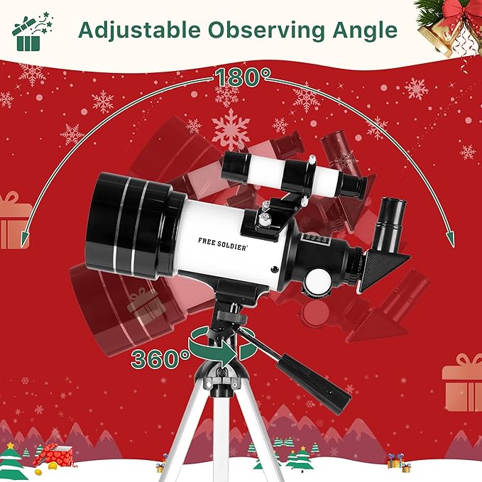 FREE SOLDIER Telescope for Kids 70mm Aperture Astronomical Refractor Telescopes for Beginners (15X-150X) 300mm Telescope for Adults High Powered with A Phone Adapter & A Wireless Remote (White)