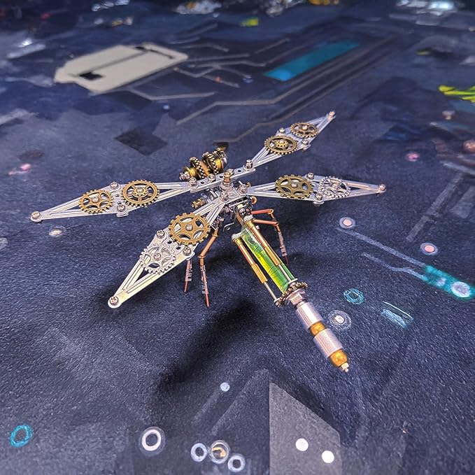 3D Dragonfly Metal Puzzles Insect Model Bug Mechanical Steampunk Sculpture Craft Kits for Adults Gifts for Birthday Funny Christmas(Mechanical Dragonfly D)