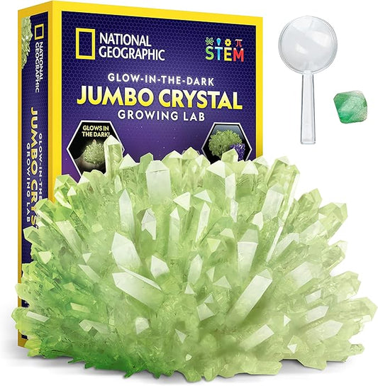 National Geographic Jumbo Crystal Growing Kit - Grow Your Own Giant Glow in The Dark Crystal in a Few Days, Science Kit, Grow Crystals for Kids, STEM Toys (Amazon Exclusive)