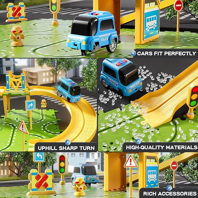2-Tier Large Puzzle Race Car Track Set for Kids 3-5, Puzzle Tracks Car Play Set, Race Tracks Toys for Toddler Boys 3 4 5 6 Year Old, Birthday Gifts for Kids 3 4 5 6 7 8 Year Old Boys Girls