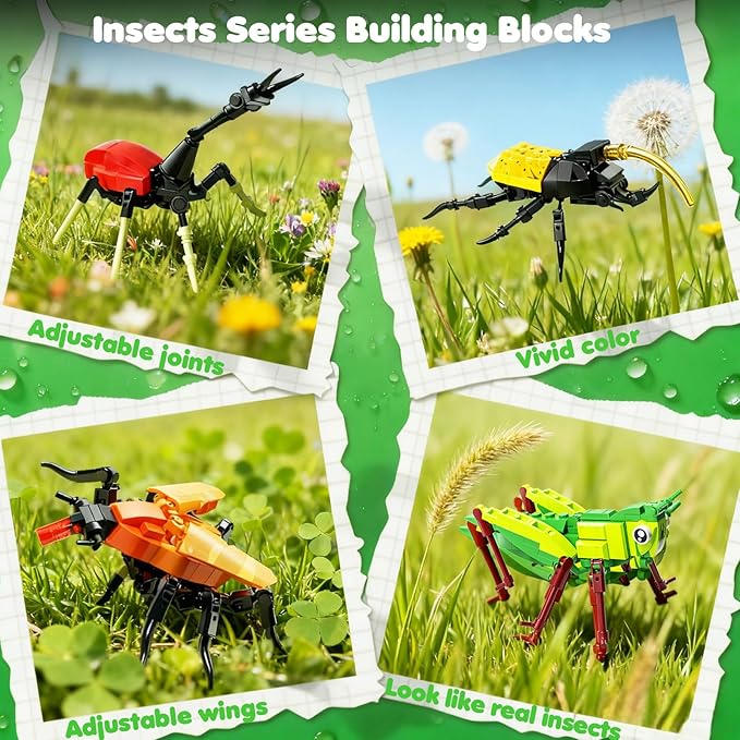 Bugs Insects Collection Building Sets for Kids, 8 in 1 Animals Party Favors Display Models, Nature Decor STEM Toys Gifts for Nature Lovers Boys Girls 6 8 10 12+